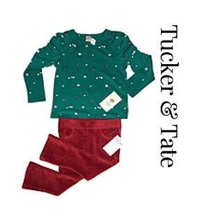NWT! Tucker & Tate Holiday Floral Corduroy 2pc Burgundy & Green Set 24mo